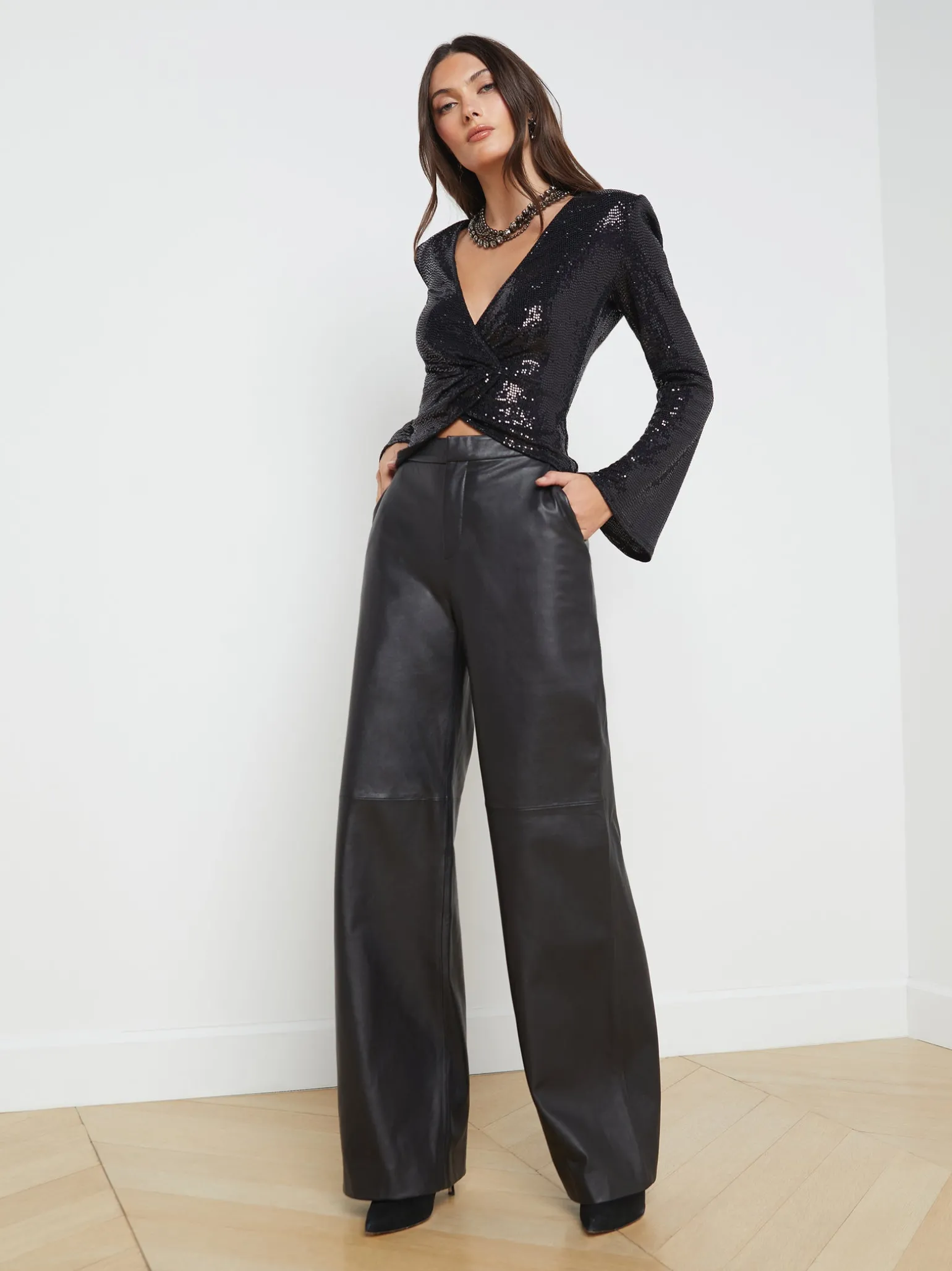 Livvy Leather Straight-Leg Trouser